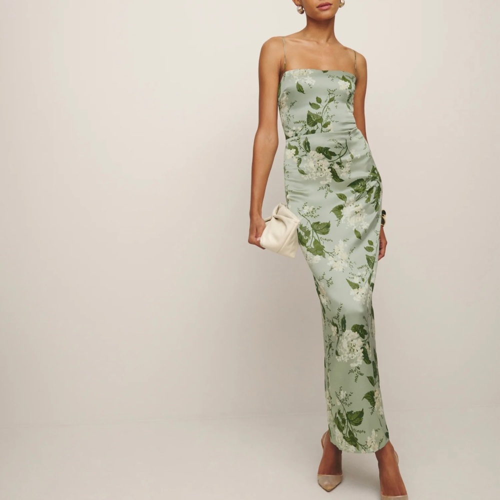 NWT Reformation Silk Maxi Dress Tea Green size 12